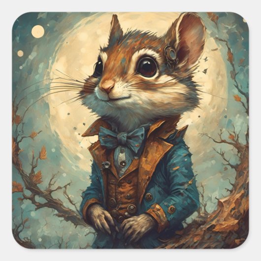 Schattige Steampunk Chipmunk Vierkante Sticker (Voorkant)