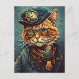 Schattige Steampunk Ginger Cat Briefkaart