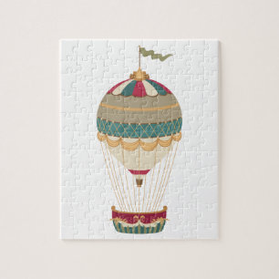 Schattige Steampunk Hot Air-ballon met vlag Legpuzzel