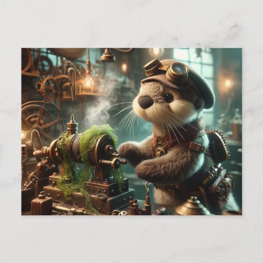 Schattige Steampunk Otter Werkt op Machinery Briefkaart (Voorkant)