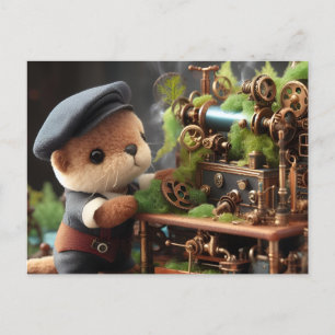 Schattige Steampunk Otter Werkt op Machinery Briefkaart
