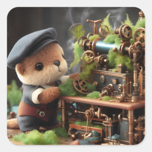Schattige Steampunk Otter Werkt op Machinery Vierkante Sticker
