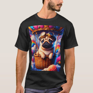 Schattige steampunk-pug in een mand van een luchtb t-shirt