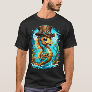 Schattige steampunk zeepaardje met een stijlvol pe t-shirt