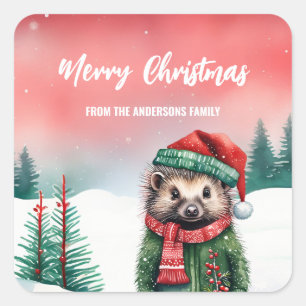Schattige stekelvarken Hedgehog Santa Christmas pa Vierkante Sticker