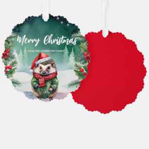Schattige stekelvarken Santa Xmas Holiday Party Fa Ornament Kaart