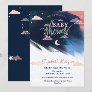 Schattige Sterren & Wolken Babyfeestje Kaart