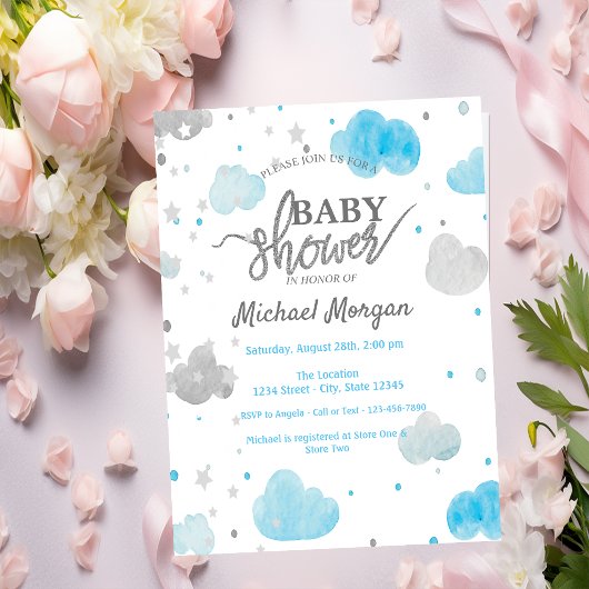 Schattige sterren & wolken  babyshower kaart