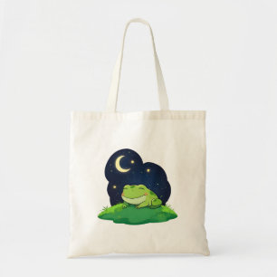 Schattige Sterrenkijkende Kikker Kawaii Nachtelijk Tote Bag