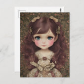 Schattige stijl Chibi Kawaii Girl Art Briefkaart (Voorkant / Achterkant)