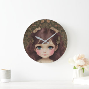 Schattige stijl Chibi Kawaii Girl Art Grote Klok