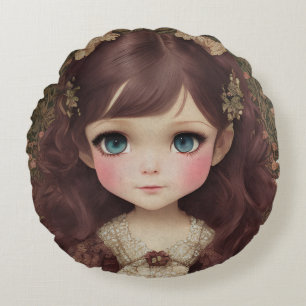 Schattige  stijl Chibi Kawaii Girl Art Rond Kussen