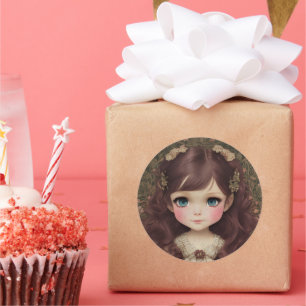 Schattige  stijl Chibi Kawaii Girl Art Ronde Sticker