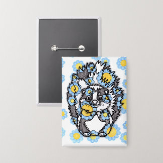 Schattige stinkdier met blauwe bloemen Rechthoekig Button