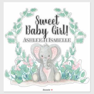 Schattige Stippen Baby Olifant Meisje met Krans Nu Sticker
