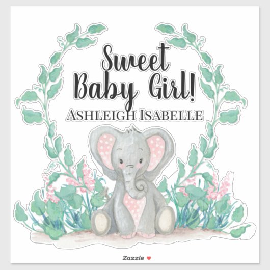 Schattige Stippen Baby Olifant Meisje met Krans Nu Sticker (Vel)