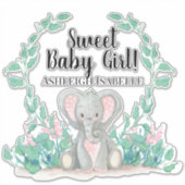 Schattige Stippen Baby Olifant Meisje met Krans Nu Sticker (Voorkant)