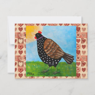 Schattige Stippen Zwarte Kip Hen Boerderij Plattel Briefkaart