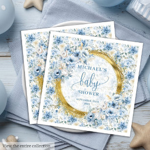 Schattige stoffige blauw bloemen gouden jongen bab servet