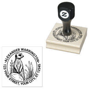Schattige stokstaartje Staand #1 Naam Retouradres Rubberstempel