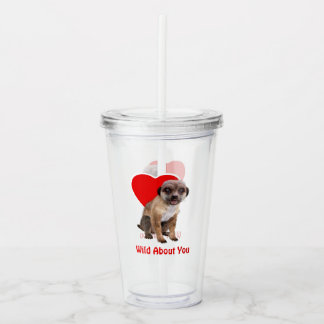 Schattige stokstaartje wild over jou rood hart lie acryl drinkbeker
