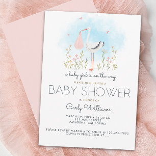 Schattige Stork Baby Girl Baby shower Kaart