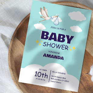 Schattige Stork Baby shower Invitation Kaart