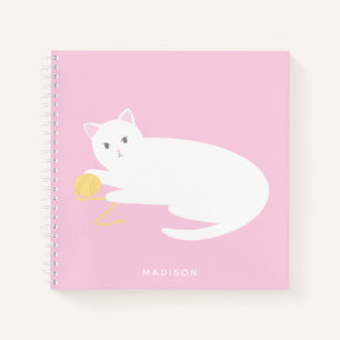 Schattige stoute kat met garen roze notitieboek