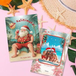 Schattige Strand Hawaii Mele Kalikimaka Kerstfoto Feestdagenkaart