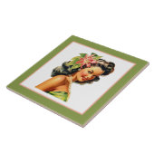 Schattige strand Hawaiian lady Tegeltje (Zijkant)
