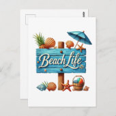 Schattige strand leven woord art teken briefkaart (Voorkant / Achterkant)