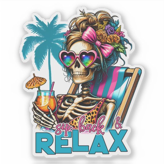 Schattige strand Relax skelet Sticker (Voorkant)