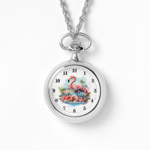 Schattige strand roze flamingo dames horloge