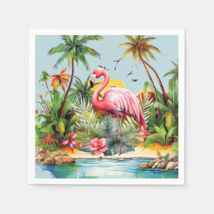 Schattige strand roze flamingo liefhebbers servet