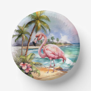 Schattige strand roze flamingo party papieren kommen