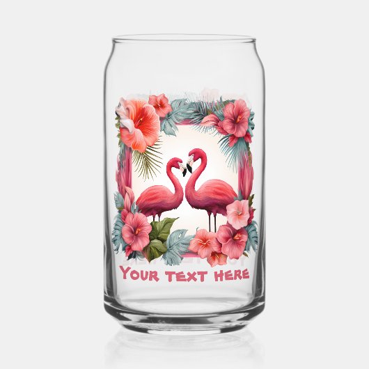 Schattige strand roze flamingo tekst toevoegen blikvorm glas (Achterkant)