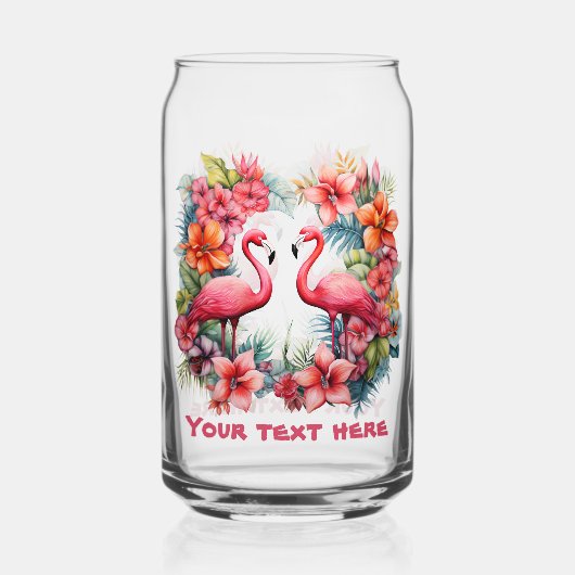 Schattige strand roze flamingo tekst toevoegen blikvorm glas (Voorkant)