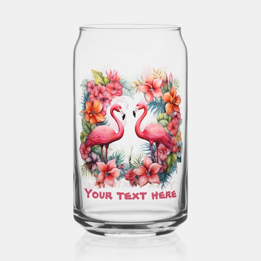 Schattige strand roze flamingo tekst toevoegen blikvorm glas (Achterkant)