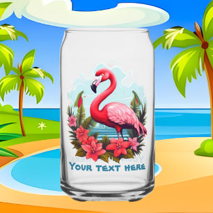 Schattige strand roze flamingo tekst toevoegen blikvorm glas