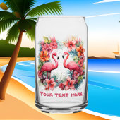 Schattige strand roze flamingo tekst toevoegen blikvorm glas