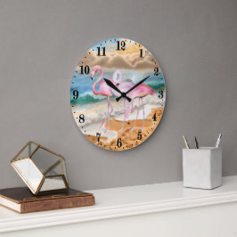 schattige strand roze flamingo's grote klok