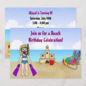 Schattige strand verjaardagsuitnodiging voor meisj kaart (Voorkant / Achterkant)