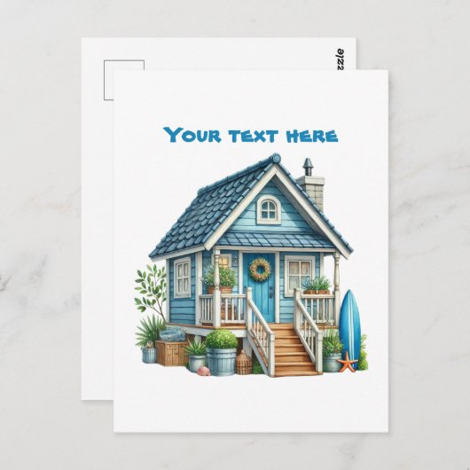 Schattige strand Voeg tekst Beach House Briefkaart (Voorkant / Achterkant)