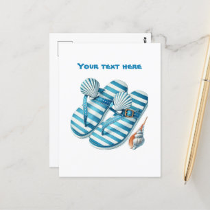 Schattige strand Voeg tekst toe Strand teenslipper Briefkaart