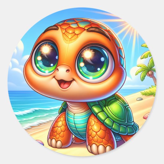 Schattige strand zee schildpadliefhebbers ronde sticker (Voorkant)