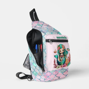 Schattige strand zeemeermin Naam toevoegen Meisjes Sling Bag