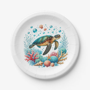Schattige strand zeeschildpad feestje papieren bordje