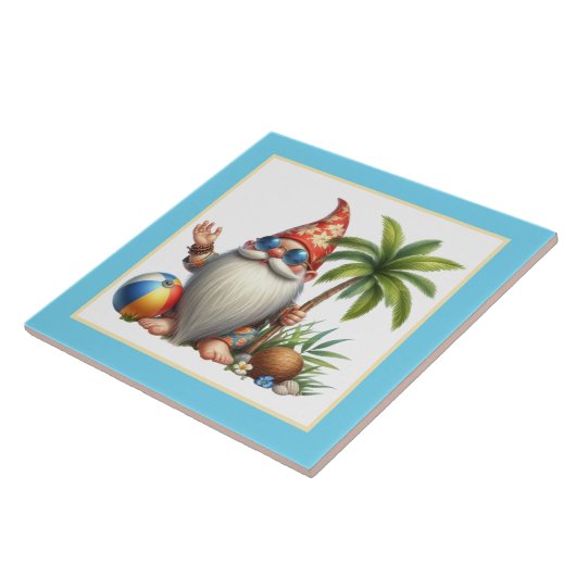 Schattige strandhuis gnoom tegeltje (Zijkant)