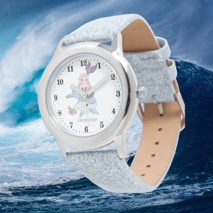 schattige strandmermaïde fantasie voeg naam toe horloge