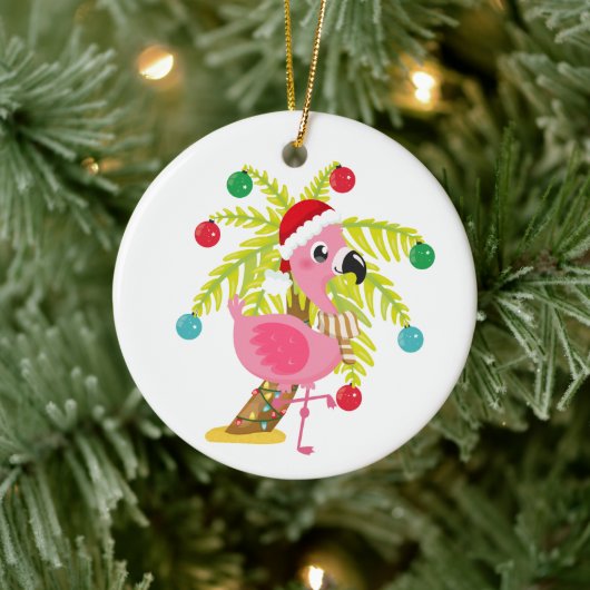 schattige strandroze flamingo voegt sentiment toe keramisch ornament (Boom)
